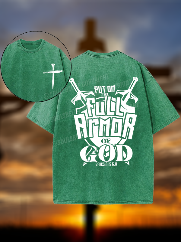 Put on The Full Armour of God Christian Washed T-Shirt