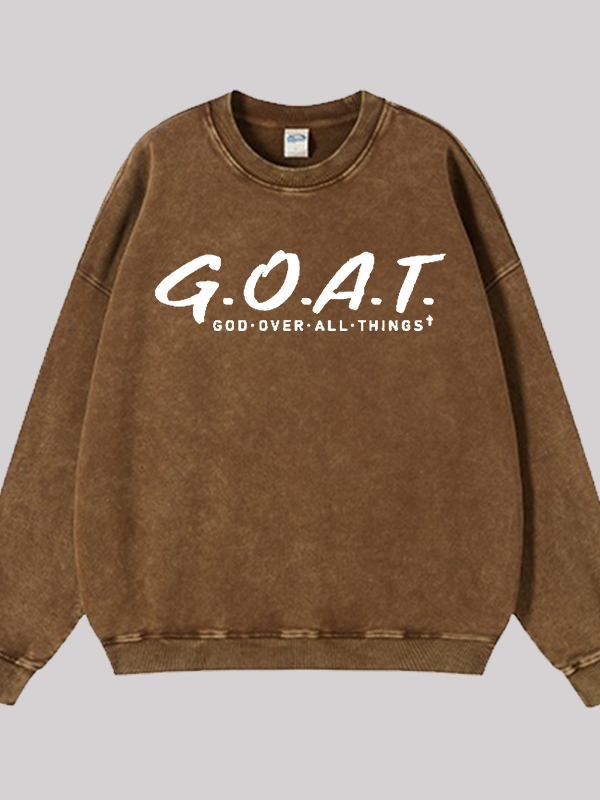 God Over All Things Jesus God Christian Washed Sweatshirt