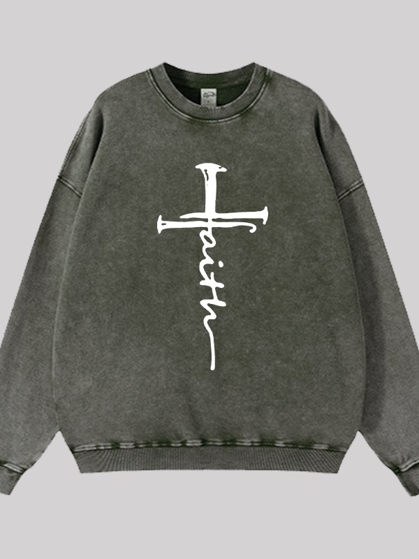 Cross  Jesus God Christian Washed Sweatshirt