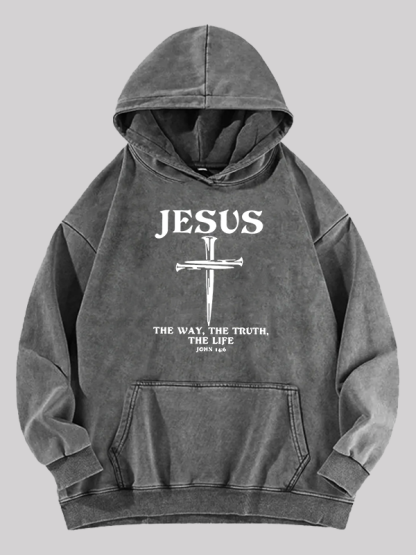 Jesus The Way The Truth The Life Jesus God Christian Washed Hoodie