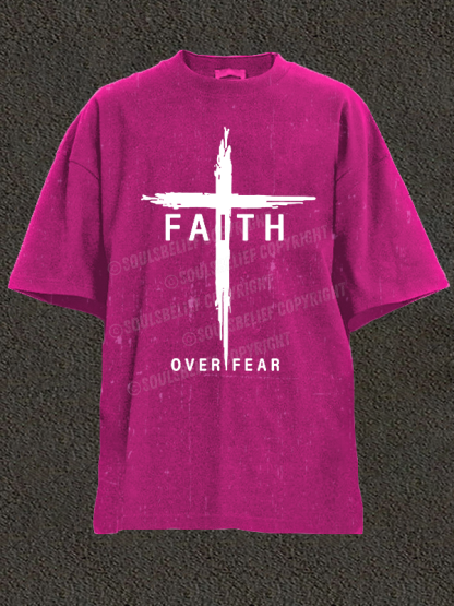 Faith Over Fear Cross Christian Washed T-Shirt