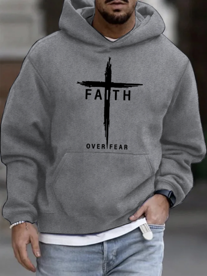 Faith Over Fear Cross Christian Cotton Hoodie
