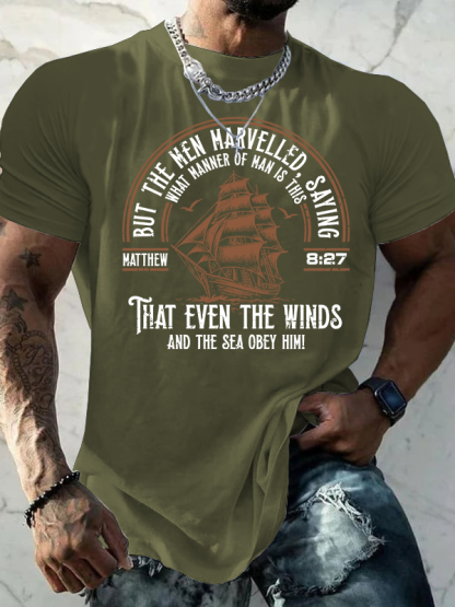 But The Men Marvelled - Matthew 8:27 Jesus God Christian Cotton T-Shirt