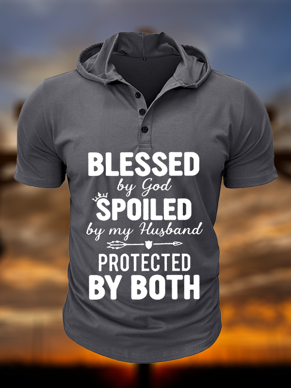 God Bless Christian Hooded Henley T Shirt