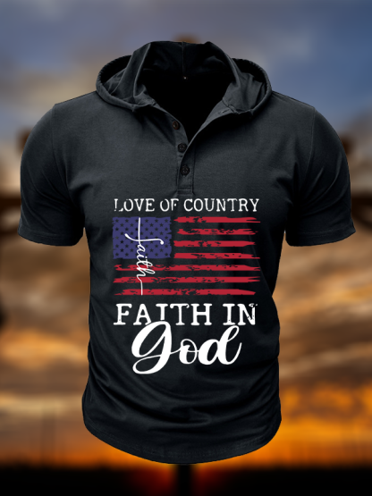 Faith In God Christian Hooded Henley T Shirt