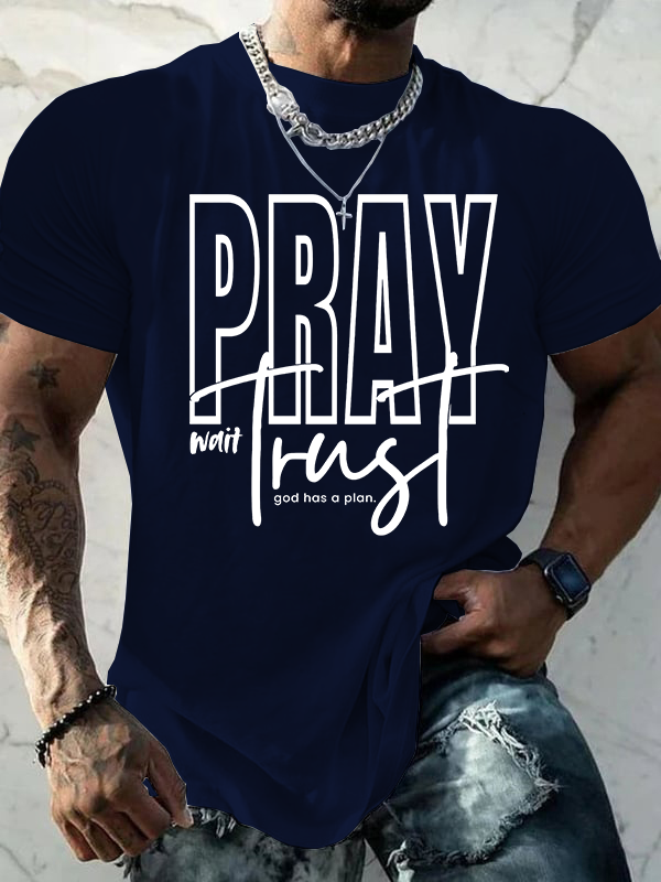 Pray Wait Trust Jesus God Christian Cotton T-Shirt
