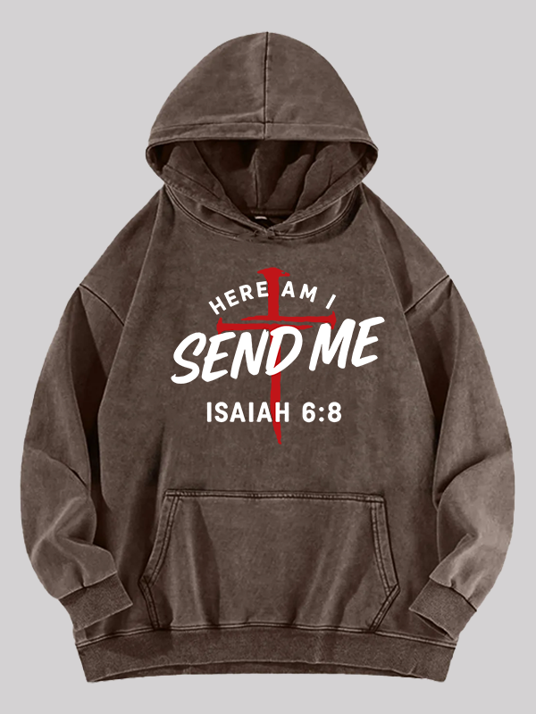 Here Am I Send Me Jesus God Christian Washed Hoodie
