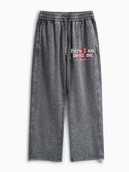 Here I Am Send Me - Bible Verse Isaiah 6:8 Jesus God Christian Washed Sweatpants