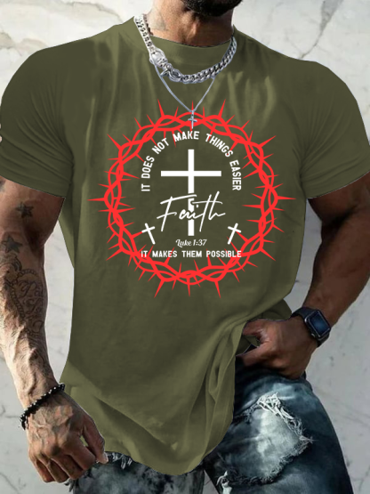 It Does Not Make Things Easier It Makes Them Possible Luke 1:37 Jesus God Christian Cotton T-Shirt