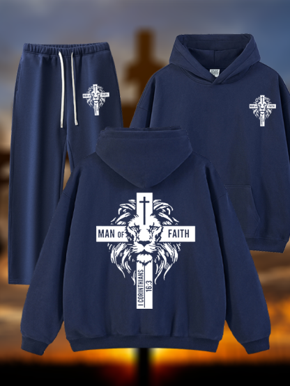 Man of Faith  Jesus God Christian Plush Fleece-Lined Hoodie Set