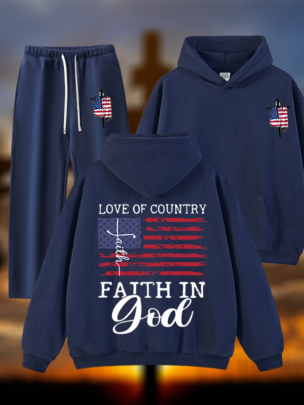 Faith In God Jesus God Christian Plush Fleece-Lined Hoodie Set
