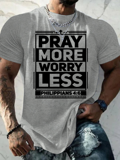 Pray More Worry Less Jesus God Christian Cotton T-Shirt