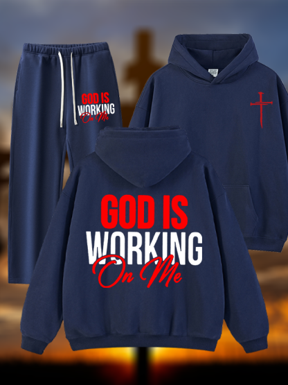 God Is Working On Me  Jesus God Christian Plush Fleece-Lined Hoodie Set