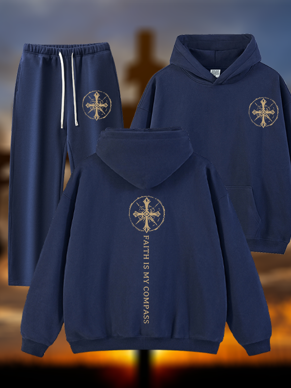 Faith Is My Compass Jesus God Christian Plush Fleece-Lined Hoodie Set