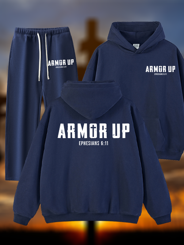Armor Up Jesus God Christian Plush Fleece-Lined Hoodie Set