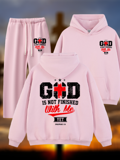 God Is Not Finished With Me Philippians 1:5  Jesus God Christian Plush Fleece-Lined Hoodie Set