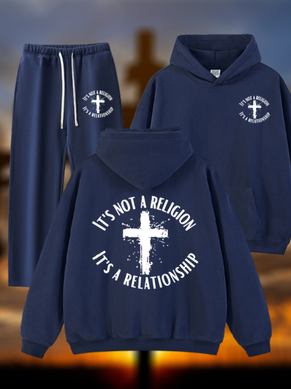 It's Not A Religion It's A Relationship Jesus God Christian Plush Fleece-Lined Hoodie Set