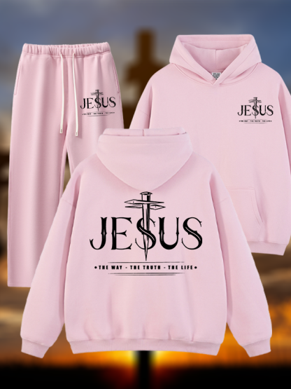 Jesus The Way The Truth The Life Jesus God Christian Plush Fleece-Lined Hoodie Set
