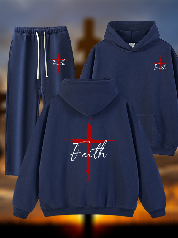 Faith  Jesus God Christian Plush Fleece-Lined Hoodie Set
