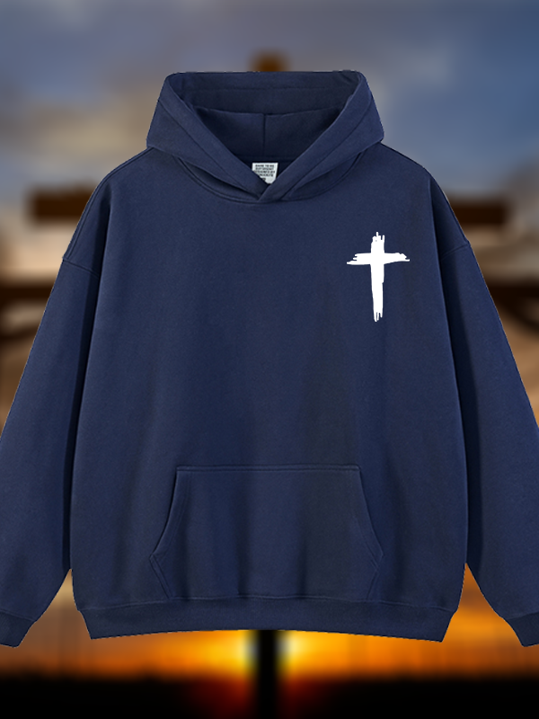 Cross Printed Jesus God Christian Plush Fleece-Lined Hoodie