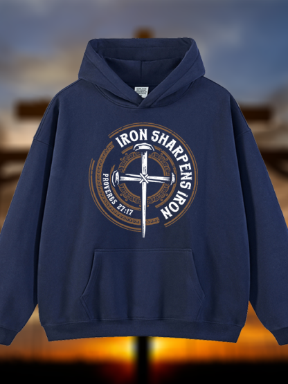Iron Sharpens Iron - Proverbs 27:17 Jesus God Christian Plush Fleece-Lined Hoodie