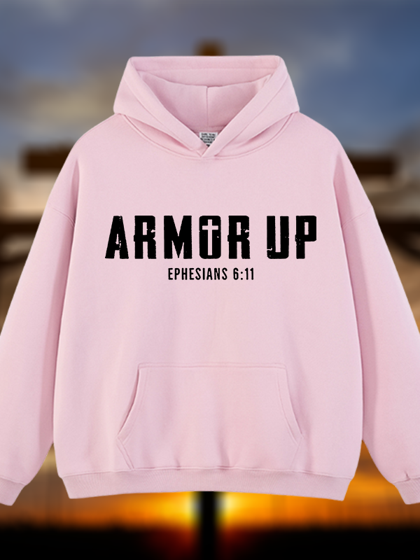 Armor Up Jesus God Christian Plush Fleece-Lined Hoodie