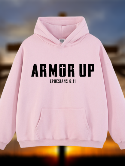 Armor Up Jesus God Christian Plush Fleece-Lined Hoodie