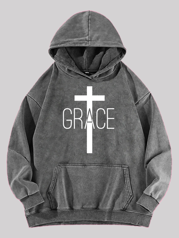 Grace Cross Jesus God Christian Washed Hoodie