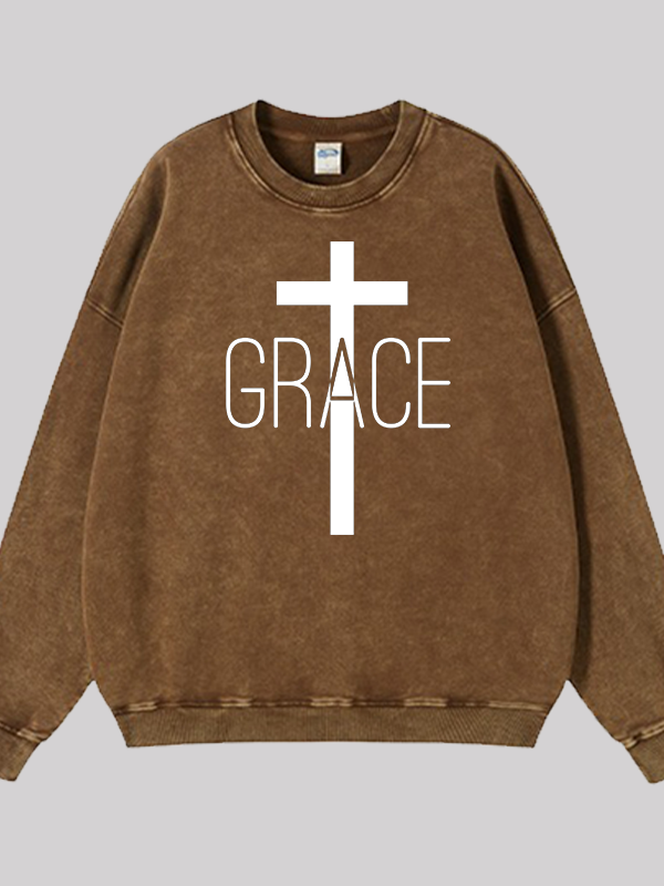 Grace Cross Jesus God Christian Washed Sweatshirt