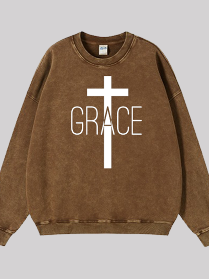 Grace Cross Jesus God Christian Washed Sweatshirt
