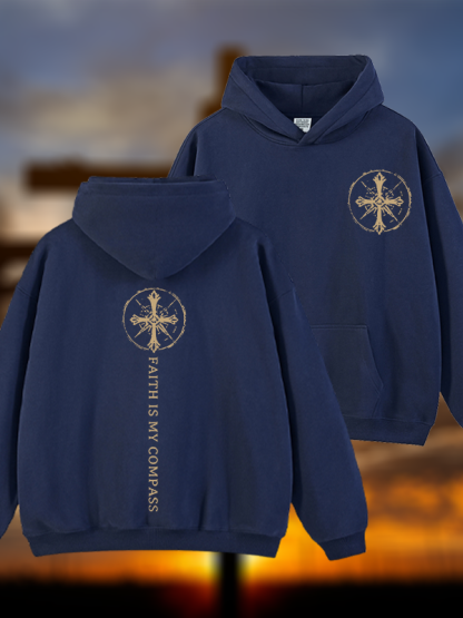 Faith Is My Compass Jesus God Christian Plush Fleece-Lined Hoodie