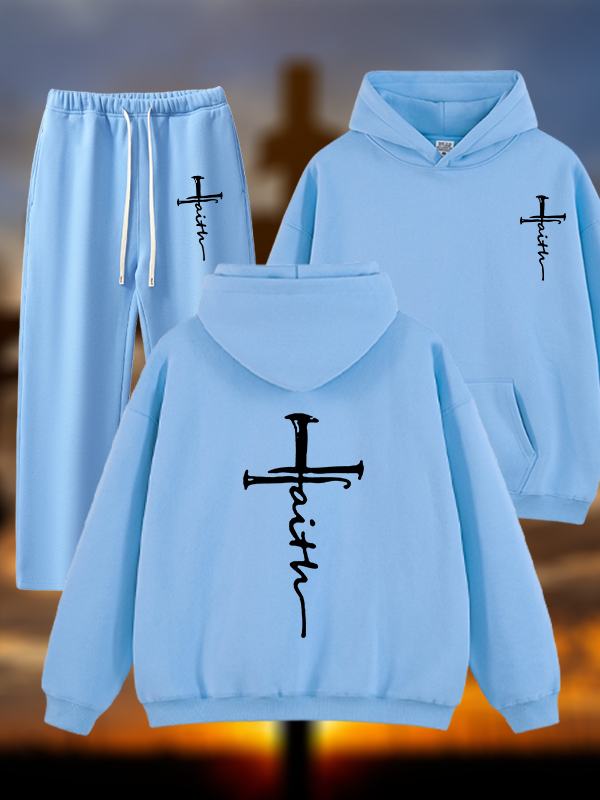 Cross Jesus God Christian Plush Fleece-Lined Hoodie Set