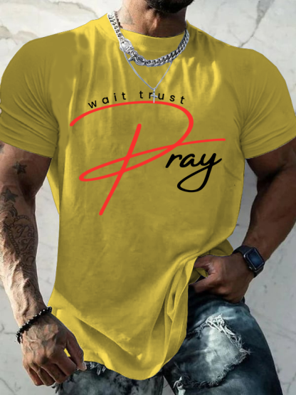 Pray Wait Trust Jesus God Christian Cotton T-Shirt