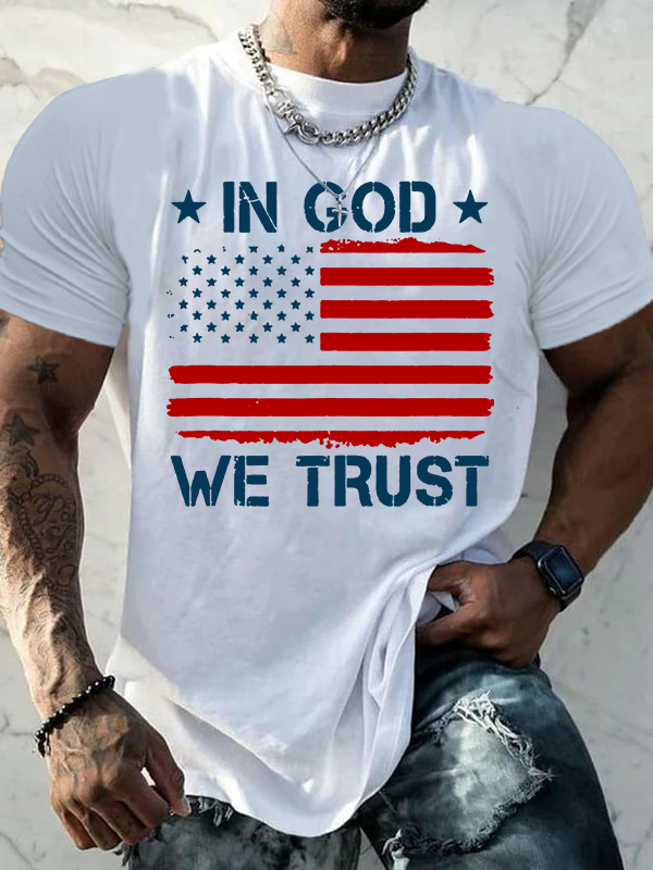 US American Flag In God We Trust Jesus God Christian Cotton T-Shirt