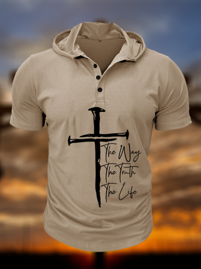 Jesus The Way The Truth The Life Christian Hooded Henley T Shirt