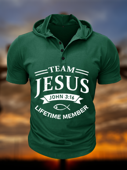 Jesus Team Christian Hooded Henley T Shirt