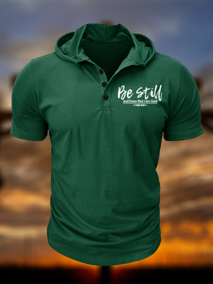 Psalm 46:10 Christian Hooded Henley T Shirt