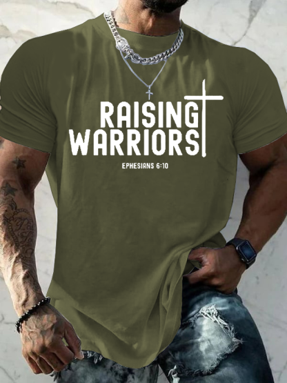 Raising Warriors Bible Verse Christian Cotton T-Shirt