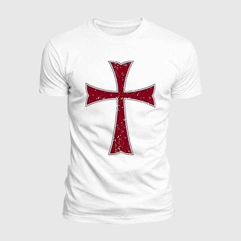 Knights Templar Crusader Cross Jesus God Christian  – Luxe Mercerized Interlock Cotton Tee