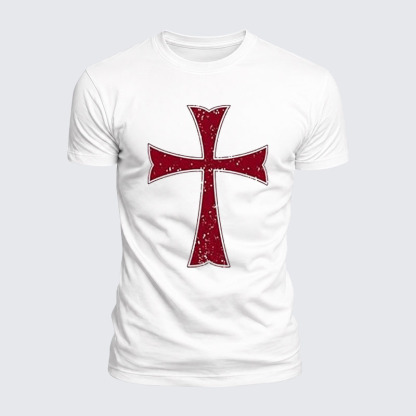 Knights Templar Crusader Cross Jesus God Christian  – Luxe Mercerized Interlock Cotton Tee