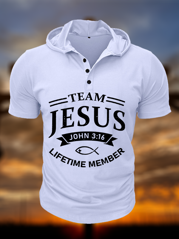 Jesus Team Christian Hooded Henley T Shirt