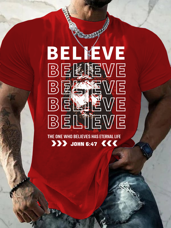 The One Who Believes Has Eternal Life Jesus God Christian Cotton T-Shirt