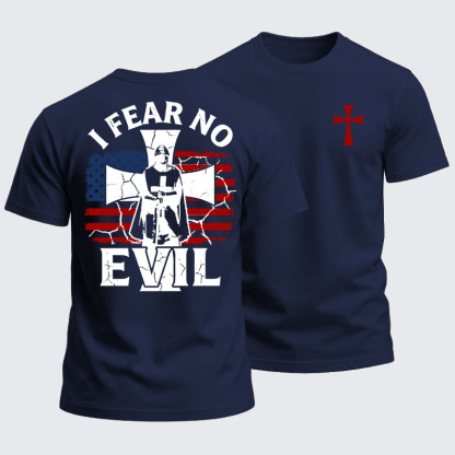 Heavyweight Cotton Tee - I Fear No Evil Knights Templar American Flag