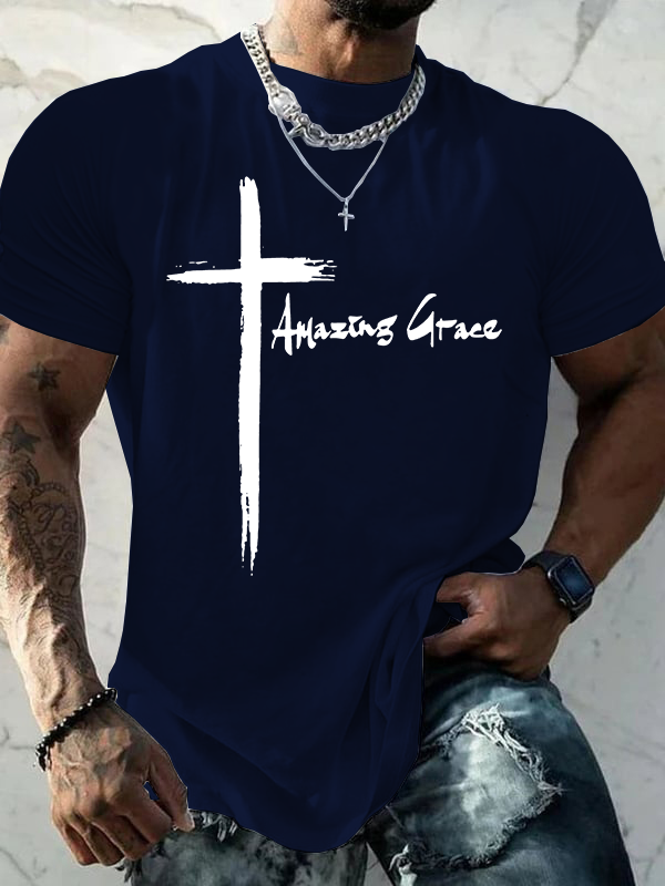 Amazing Grace Cross Jesus God Christian Cotton T-Shirt
