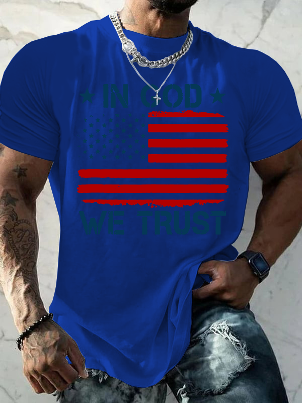 US American Flag In God We Trust Jesus God Christian Cotton T-Shirt