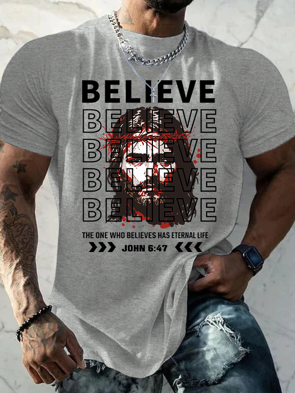 The One Who Believes Has Eternal Life Jesus God Christian Cotton T-Shirt