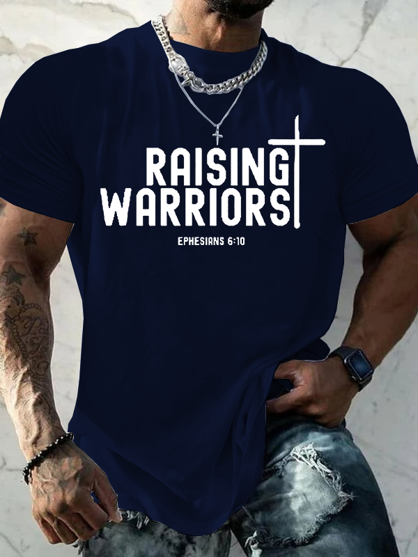 Raising Warriors Bible Verse Christian Cotton T-Shirt