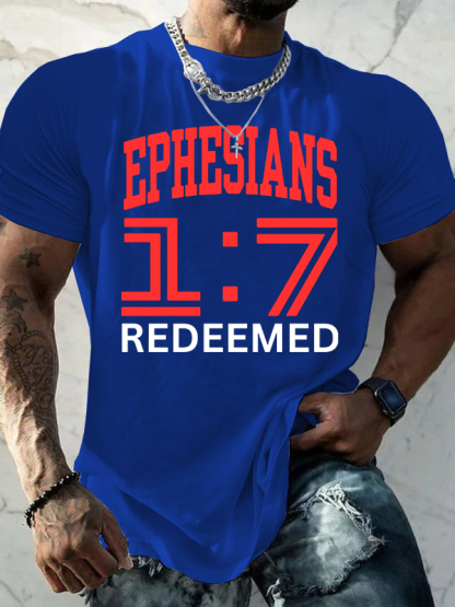 Ephesians 1:7 Redeemed Jesus God Christian Cotton T-Shirt