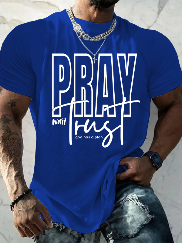 Pray Wait Trust Jesus God Christian Cotton T-Shirt