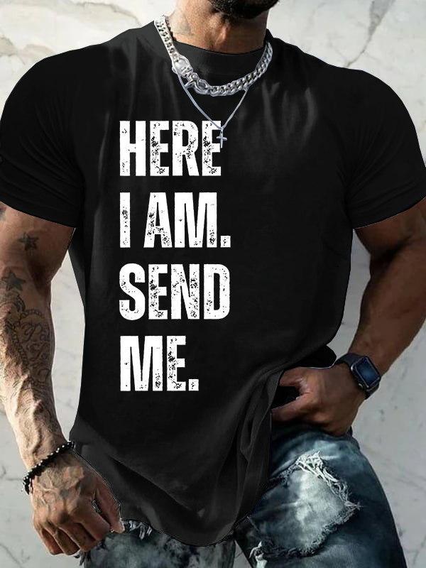 Here I am Lord Send Me Isaiah 6:8 Jesus God Christian Cotton T-Shirt